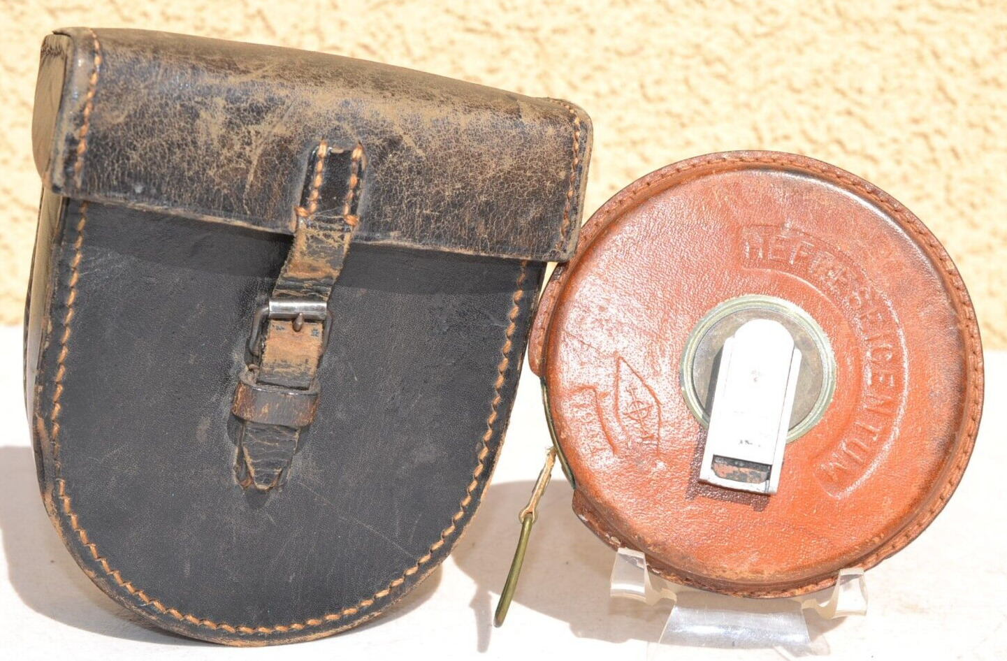 RARE GERMANY WW 2 1942 PIONEERS FIELD TAPE MEASURE WITH 1937 LEATHER BELT CASE