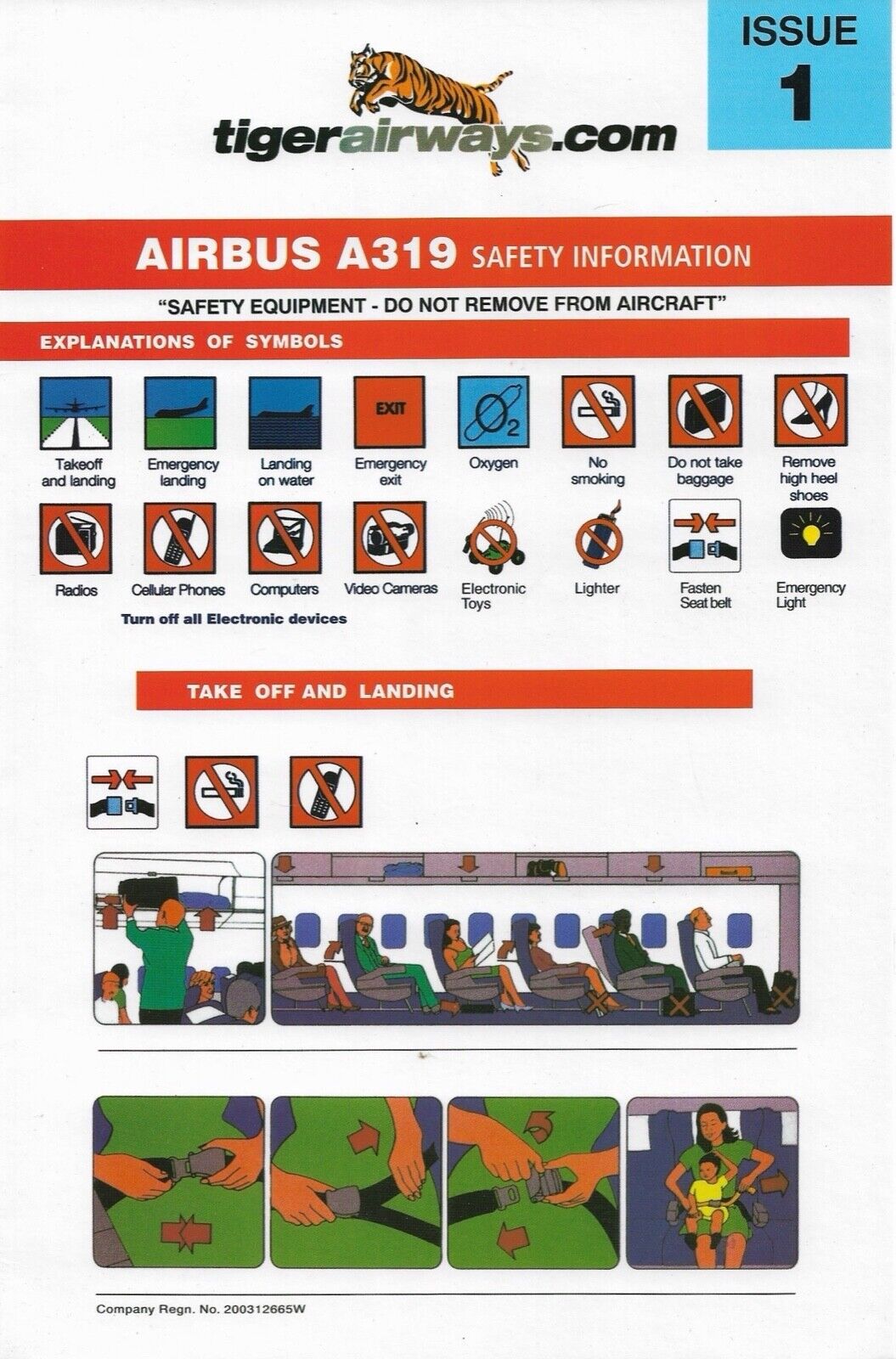 Tiger Airways Airbus 319 Safety Card RARE 