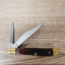 2 BLADE POCKET KNIFE WOOD HANDLE NEW OLD STOCK WOOD MINT 1980'S picture